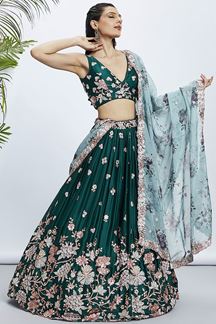 Picture of Aesthetic Green Designer Indo-Western Lehenga Choli for Sangeet and Mehendi