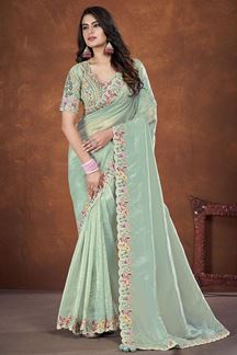 Picture of Fascinating Banarasi Crush Silk Designer Saree for Mehendi and Party