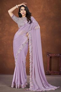 Picture of Outstanding Lavender Designer Saree for Engagement and Reception