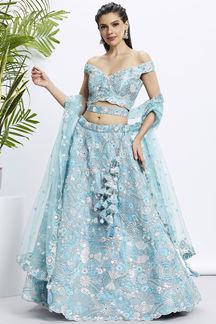 Picture of Delightful Sky Blue Designer Indo-Western Lehenga Choli for Engagement and Reception