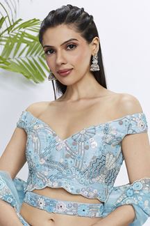 Picture of Delightful Sky Blue Designer Indo-Western Lehenga Choli for Engagement and Reception