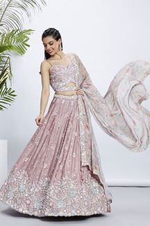 Picture of Astounding Rose Gold Designer Indo-Western Lehenga Choli for Sangeet and Reception