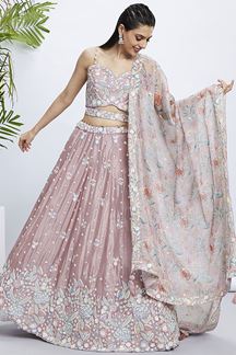 Picture of Astounding Rose Gold Designer Indo-Western Lehenga Choli for Sangeet and Reception