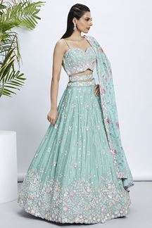 Picture of Glorious Sea Green Designer Indo-Western Lehenga Choli for Engagement and Reception