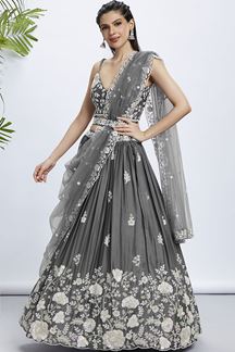 Picture of Divine Grey Designer Indo-Western Lehenga Choli for Engagement and Reception