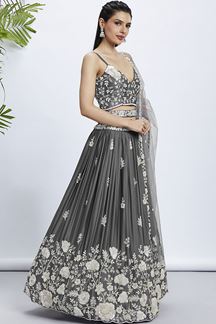 Picture of Divine Grey Designer Indo-Western Lehenga Choli for Engagement and Reception