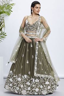 Picture of Pretty Olive Designer Indo-Western Lehenga Choli for Mehendi and Reception