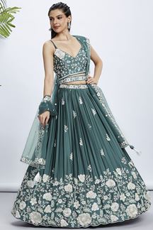 Picture of Surreal Turquoise Blue Designer Indo-Western Lehenga Choli for Sangeet and Reception
