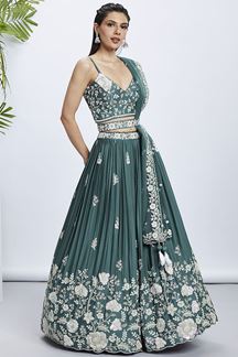 Picture of Surreal Turquoise Blue Designer Indo-Western Lehenga Choli for Sangeet and Reception