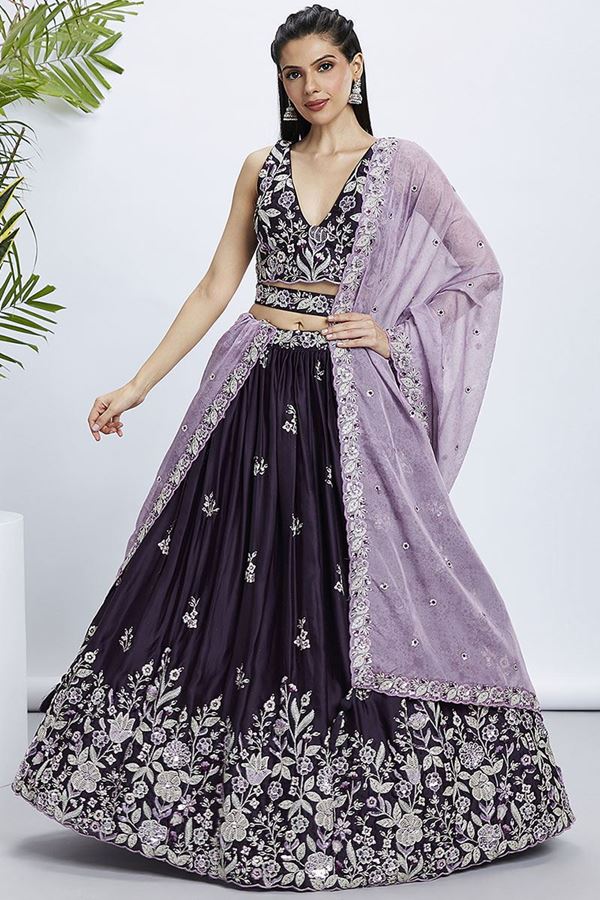 Picture of Amazing Purple Designer Indo-Western Lehenga Choli for Sangeet and Engagement