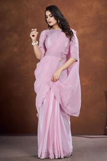 Picture of Stylish Pink Designer Saree for Engagement and Reception
