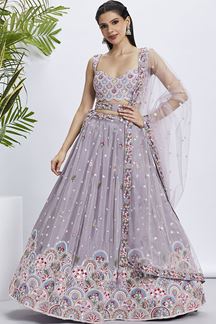 Picture of Fascinating Mauve Designer Indo-Western Lehenga Choli for Engagement and Reception