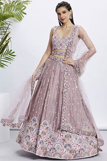 Picture of Outstanding Rose Gold Designer Indo-Western Lehenga Choli for Sangeet and Reception