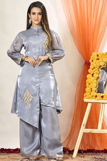 Picture of Trendy Light Blue Organza Designer Indo-Western Outfit for Party and Festivals Co-ord Set