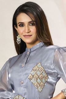 Picture of Trendy Light Blue Organza Designer Indo-Western Outfit for Party and Festivals Co-ord Set