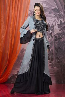 Picture of Marvelous Black and Light Blue Designer Indo-Western Outfit with Jacket for Party