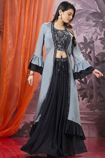 Picture of Marvelous Black and Light Blue Designer Indo-Western Outfit with Jacket for Party
