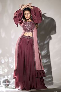 Picture of Exuberant Maroon and Pink Designer Indo-Western Outfit for Party