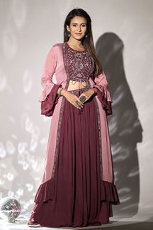 Picture of Exuberant Maroon and Pink Designer Indo-Western Outfit for Party