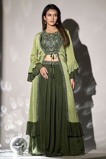 Picture of Glamorous Green Designer Indo-Western Outfit for Party and Mehendi