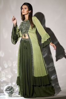 Picture of Glamorous Green Designer Indo-Western Outfit for Party and Mehendi