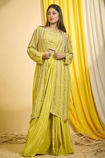 Picture of Beautiful Yellow Designer Indo-Western Outfit for Party and Haldi