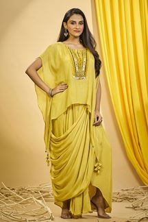 Picture of Artistic Yellow Designer Indo-Western Outfit for Party and Haldi