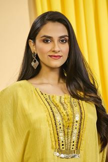 Picture of Artistic Yellow Designer Indo-Western Outfit for Party and Haldi