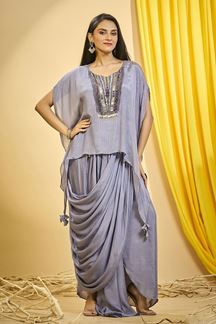Picture of Delightful Light Blue Designer Indo-Western Outfit for Party and Festivals