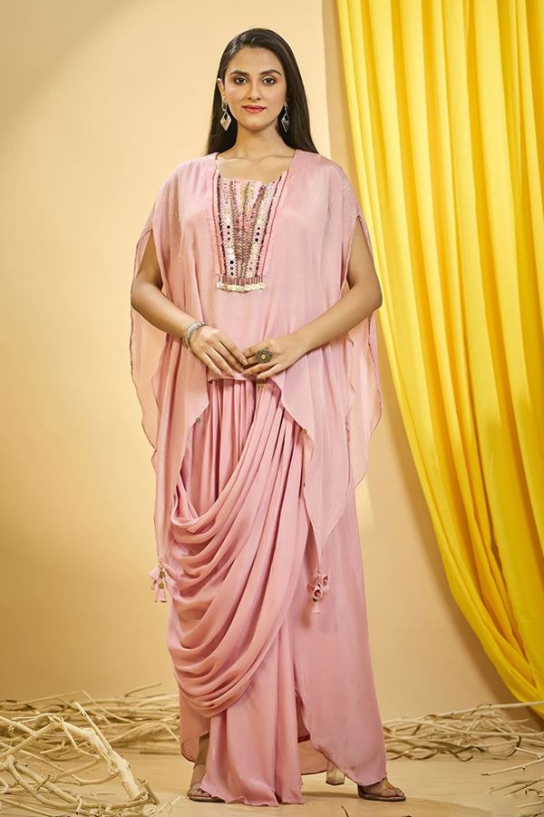 Picture of Magnificent Pink Designer Indo-Western Outfit for Party and Festivals 