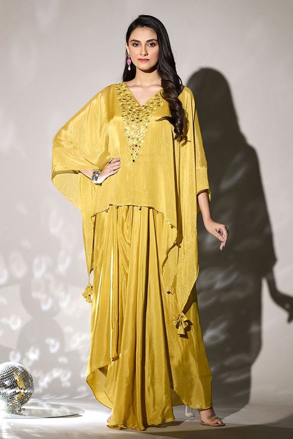 Picture of Heavenly Yellow Designer Indo-Western Outfit for Party and Haldi