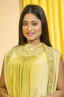 Picture of Pretty Yellow Designer Indo-Western Outfit for Party and Haldi