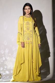 Picture of Classy Yellow Designer Indo-Western Outfit for Party and Haldi