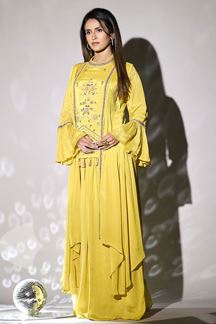 Picture of Classy Yellow Designer Indo-Western Outfit for Party and Haldi