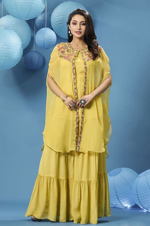 Picture of Vibrant Yellow Designer Gharara Suit for Party and Haldi