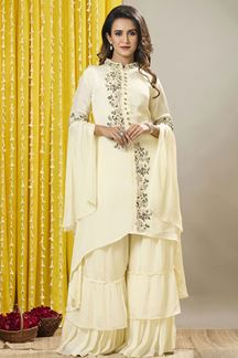 Picture of Glamorous Cream Designer Sharara Suit for Party and Festivals