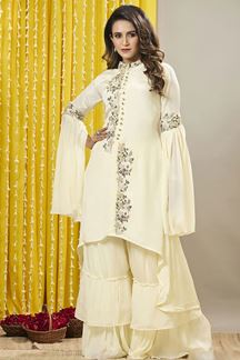 Picture of Glamorous Cream Designer Sharara Suit for Party and Festivals