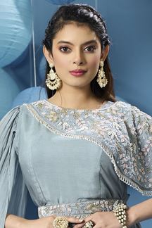 Picture of Irresistible Light Blue Designer Indo-Western Outfit for Party and Sangeet
