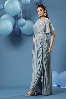 Picture of Irresistible Light Blue Designer Indo-Western Outfit for Party and Sangeet