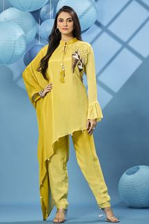 Picture of Stylish Yellow Designer Indo-Western Outfit for Party and Haldi