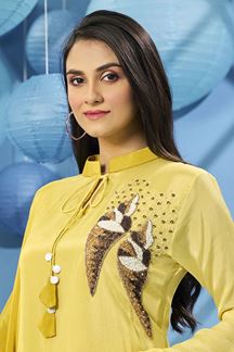 Picture of Stylish Yellow Designer Indo-Western Outfit for Party and Haldi