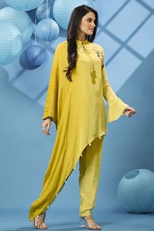 Picture of Stylish Yellow Designer Indo-Western Outfit for Party and Haldi