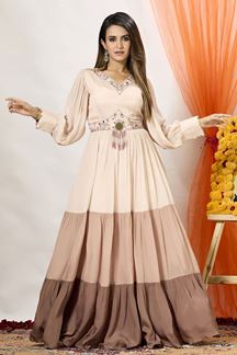 Picture of Flamboyant Beige Designer Gown for Party