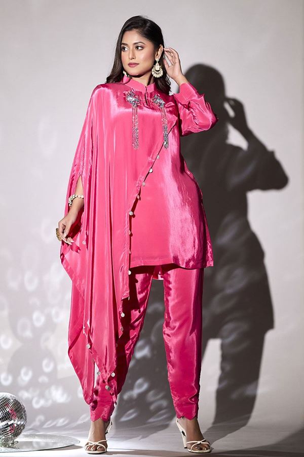 Picture of Fascinating Pink Georgette Designer Indowestern Suit for a Party