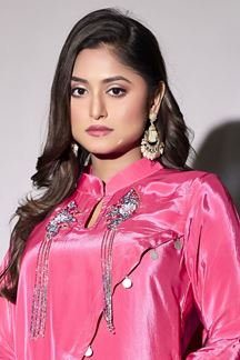 Picture of Fascinating Pink Georgette Designer Indowestern Suit for a Party