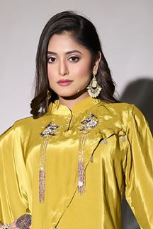 Picture of Outstanding Yellow Georgette Designer Indowestern Suit for a Party and Haldi