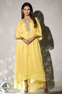 Picture of Appealing Yellow Georgette Designer Kurti for Party and Haldi