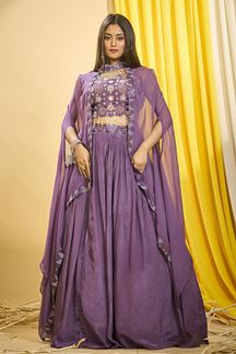 Picture of Delightful Purple Designer Indo-Western Lehenga Choli for Party and Sangeet