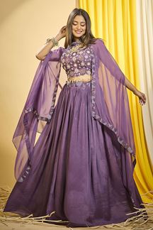 Picture of Delightful Purple Designer Indo-Western Lehenga Choli for Party and Sangeet