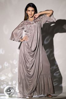 Picture of Astounding Grey Georgette Designer Gown for Party and Engagement